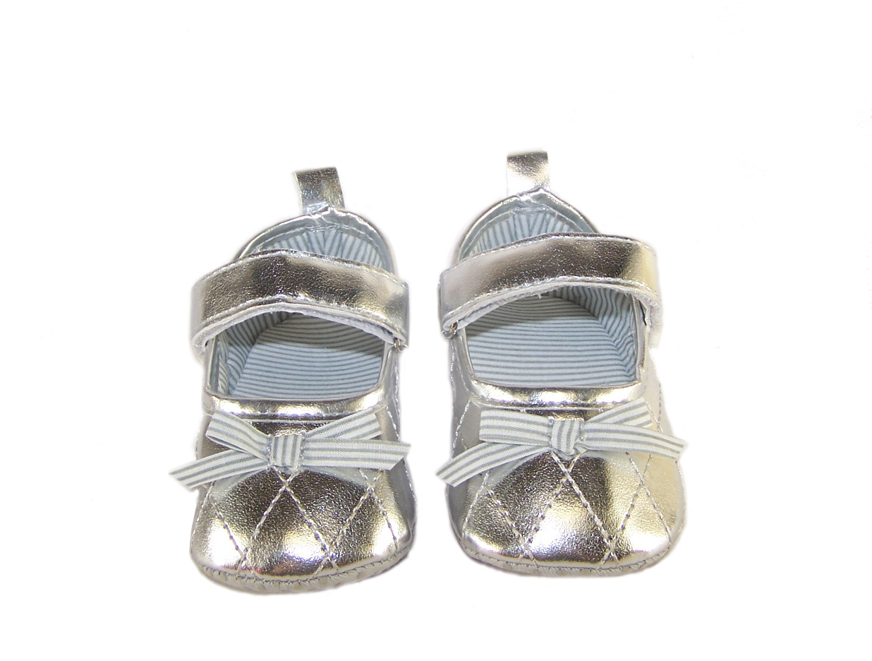 Baby silver metallic party shoes-888