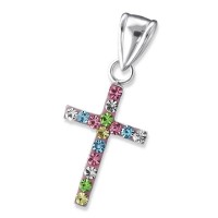 Girls silver necklace with crystal cross pendant-1754