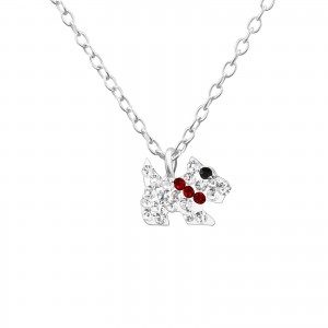 Girls silver necklace with crystal dog pendant