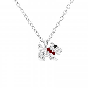 Girls silver necklace with crystal dog pendant-0