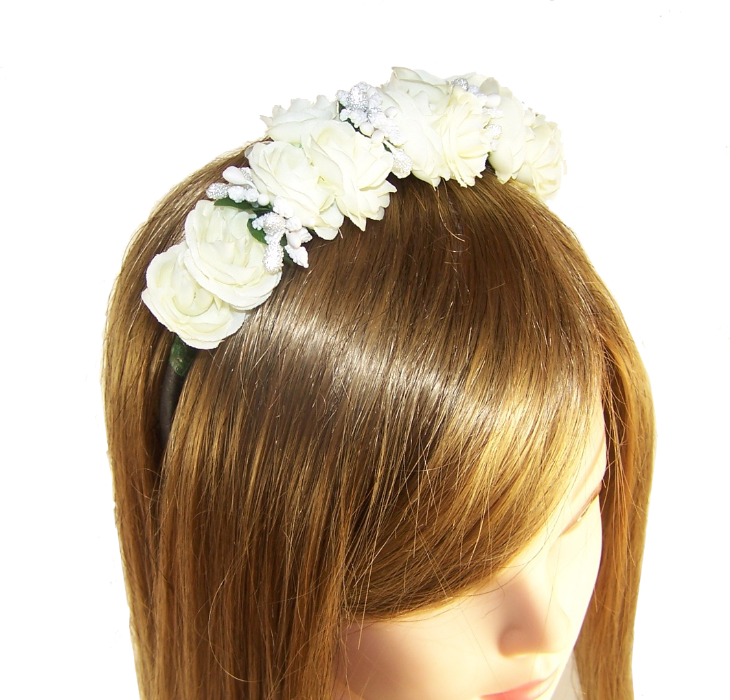 Girls ivory flower headband-2616
