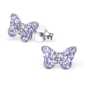 Girls Purple Butterfly Crystal Stud Earrings