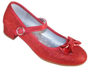 Girls red sparkly low heeled party shoes