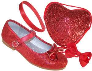Girls red sparkly flat shoes with red bag - Gift Set