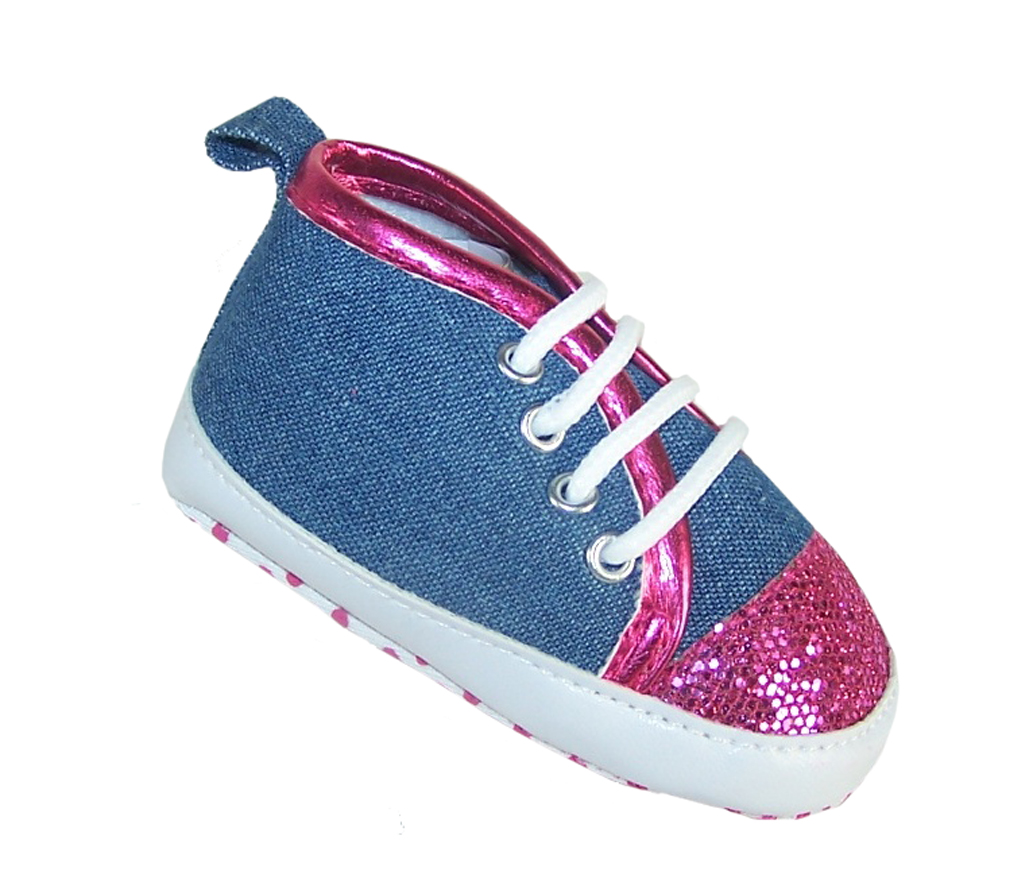 Baby girl denim and fuchsia pink sparkle trainers-0