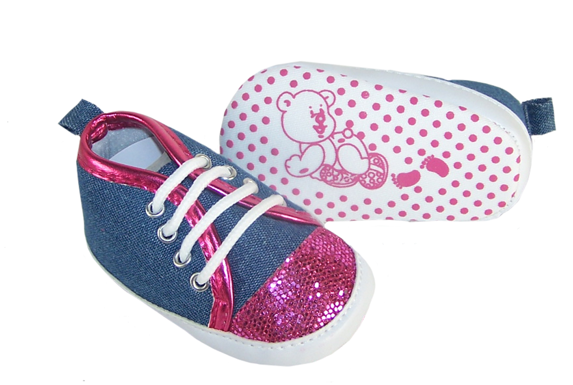Baby girl denim and fuchsia pink sparkle trainers-3749