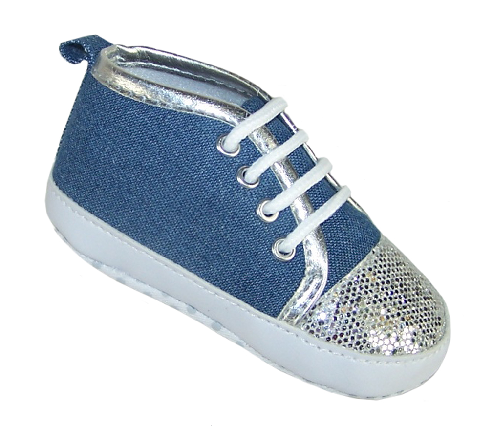 Baby girl denim and silver sparkle trainers-0