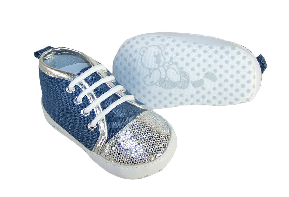Baby girl denim and silver sparkle trainers-3755