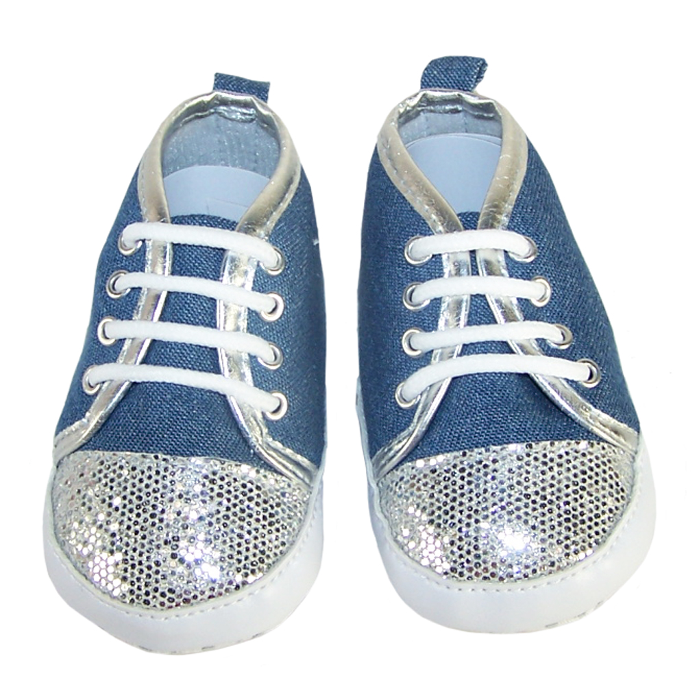Baby girl denim and silver sparkle trainers-3754