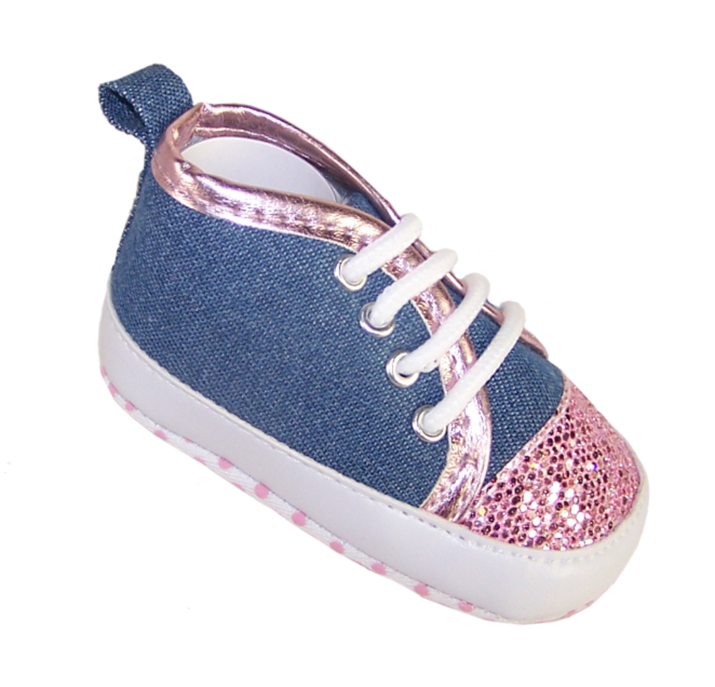 Baby girl denim and pink sparkle trainers-0