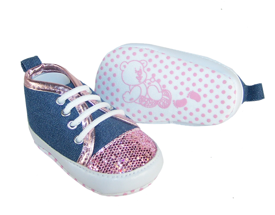Baby girl denim and pink sparkle trainers-3743