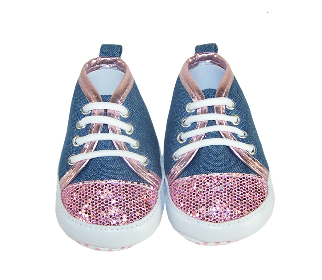 Baby girl denim and pink sparkle trainers-3742