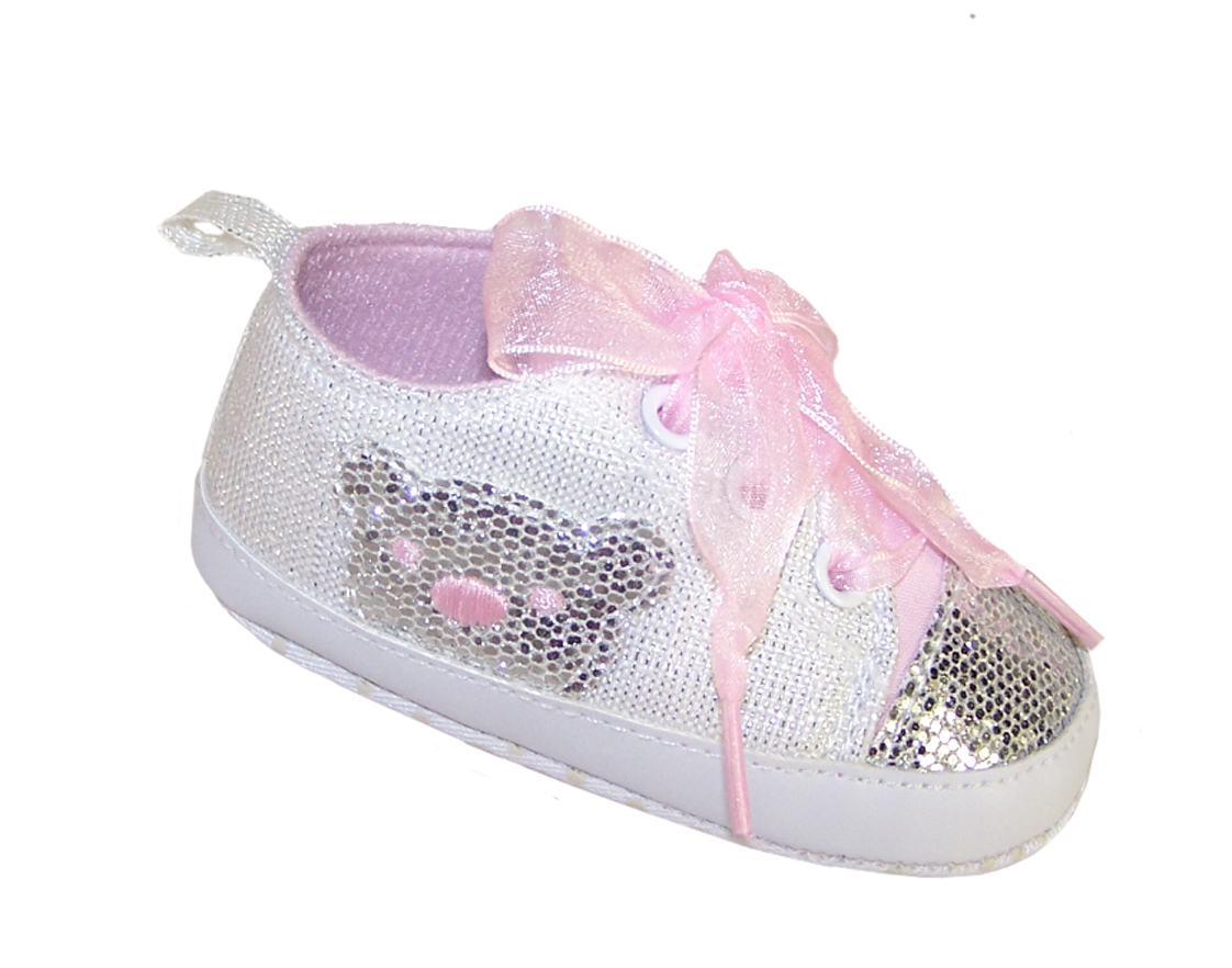 Baby white and silver sparkly bear trainers-0