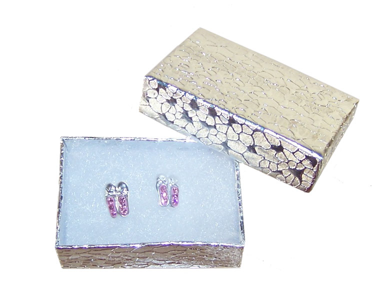 Girls pink ballet shoes crystal stud silver earrings-3862