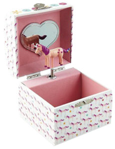 Girls square unicorn musical jewellery box