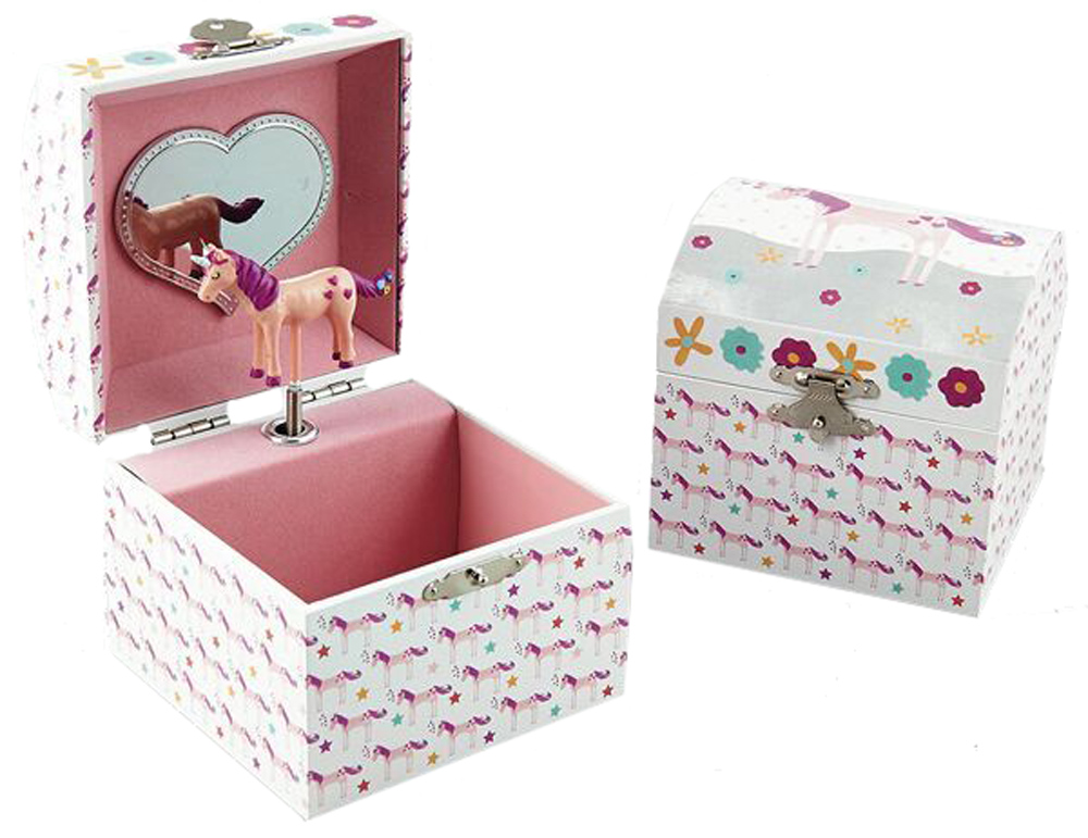 Girls square unicorn musical jewellery box -3944