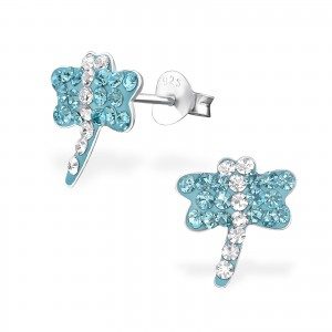 Girls blue crystal dragonfly stud earrings