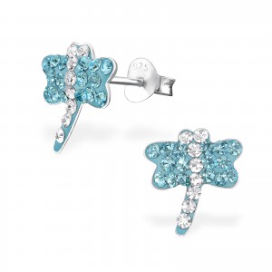 Girls blue crystal dragonfly stud earrings-0