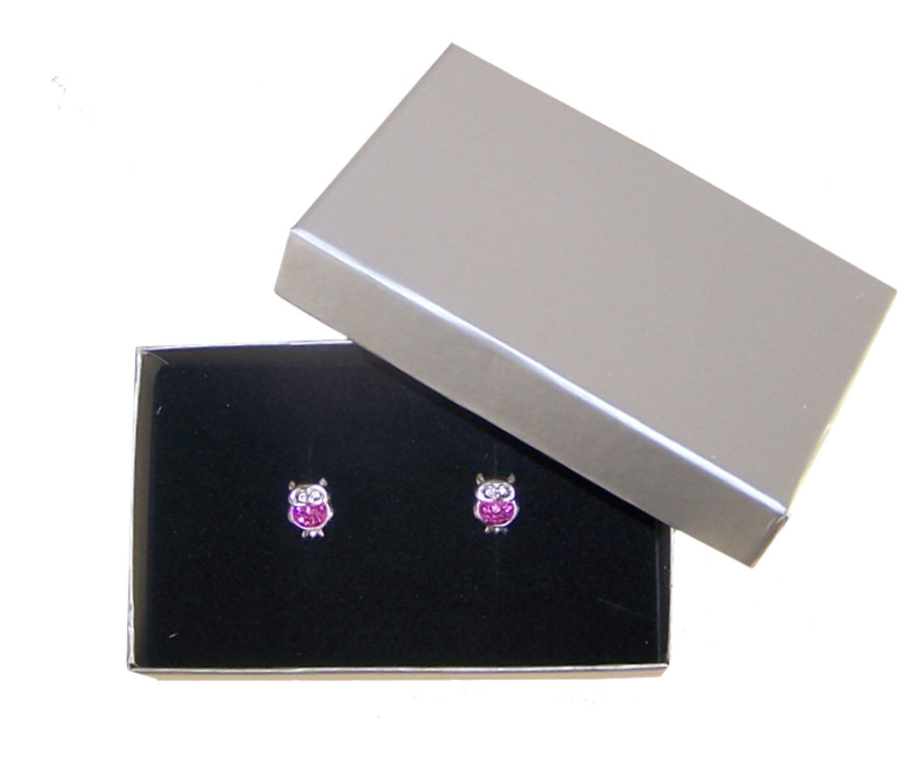 Girls pink crystal owl stud earrings-3976
