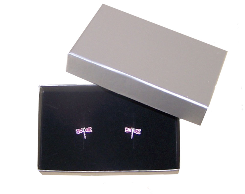 Girls pink crystal dragonfly stud earrings-3973