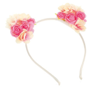 Girls pink flower cluster ears design headband