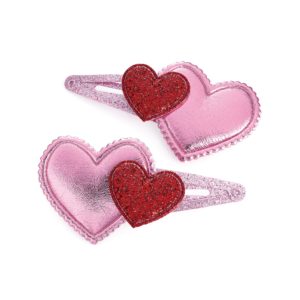 Girls pack of 2 pink heart glitter hair clips