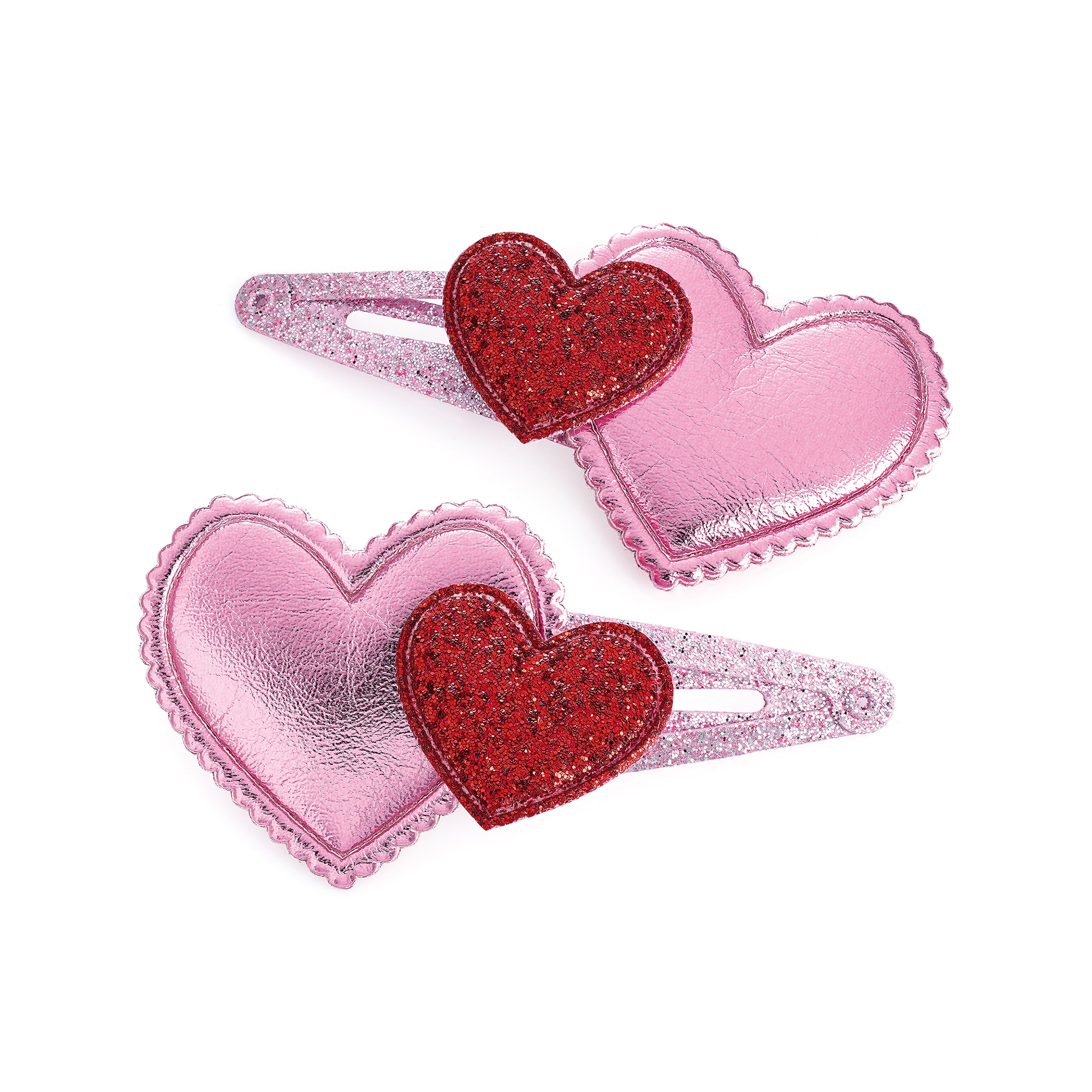 Girls pack of 2 pink heart glitter hair clips-0