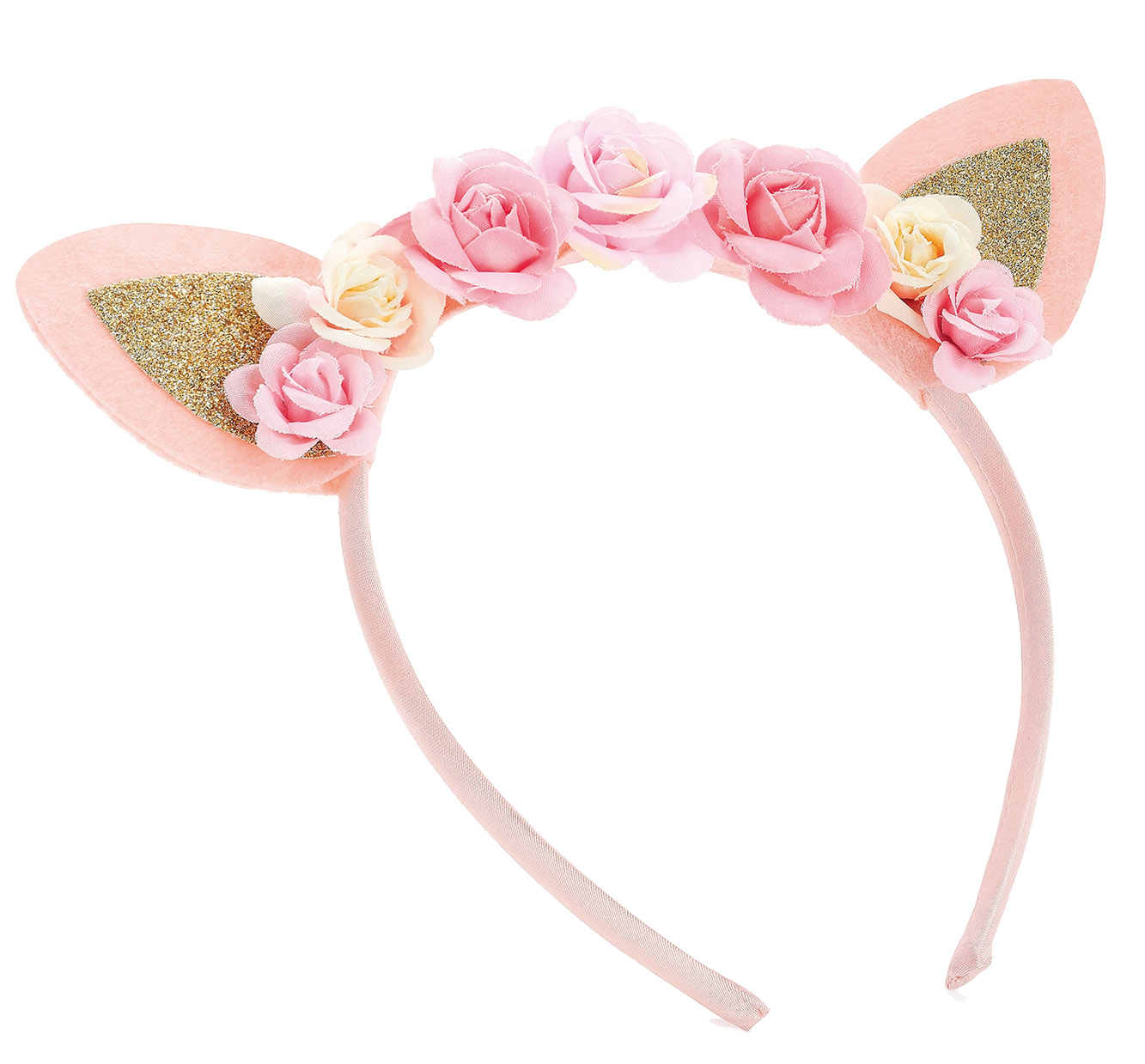 Girls pink tone flower and glitter ears design headband-0