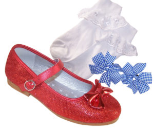 Girls red sparkly ballerina dressing up shoes, socks and hair accessory set