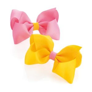 Girls pink and yellow bow hair clips