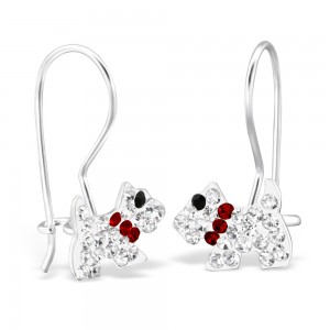 Girls crystal dog silver hoop earrings-0