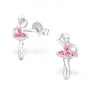 Girls pink crystal ballerina stud earrings