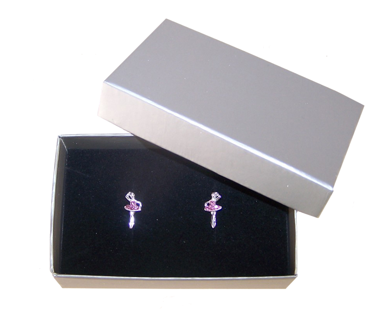Girls pink crystal ballerina stud earrings-4550