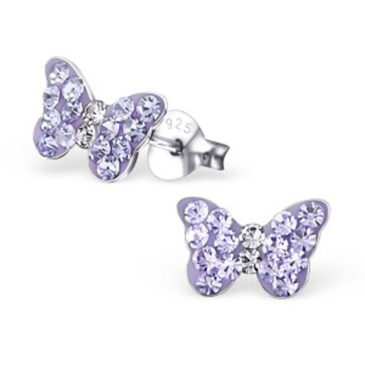 Girls sterling silver purple crystal butterfly necklace and stud earrings set-4614