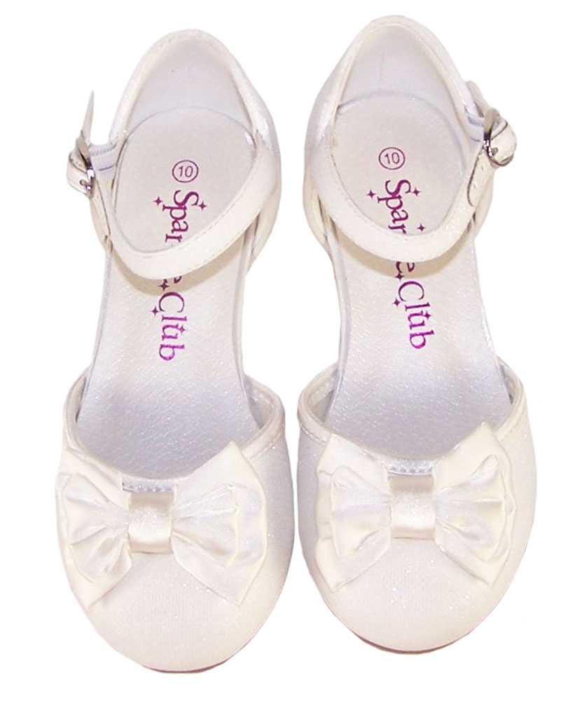 Girls sparkly ivory heeled bridesmaid shoes -4692