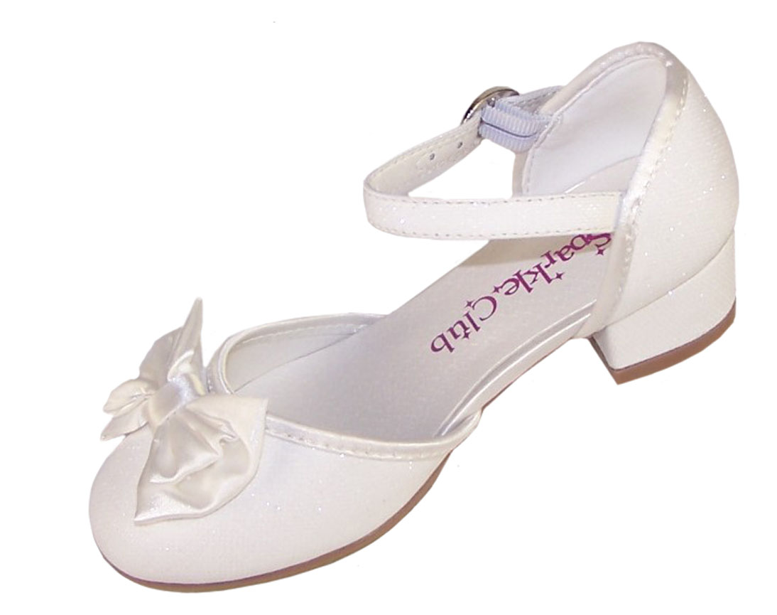 Girls sparkly ivory heeled bridesmaid shoes -4693