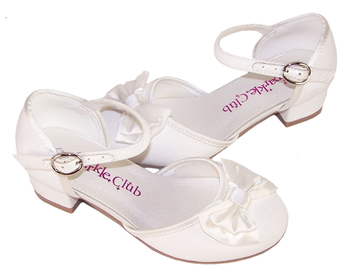 Girls sparkly ivory heeled bridesmaid shoes -4694