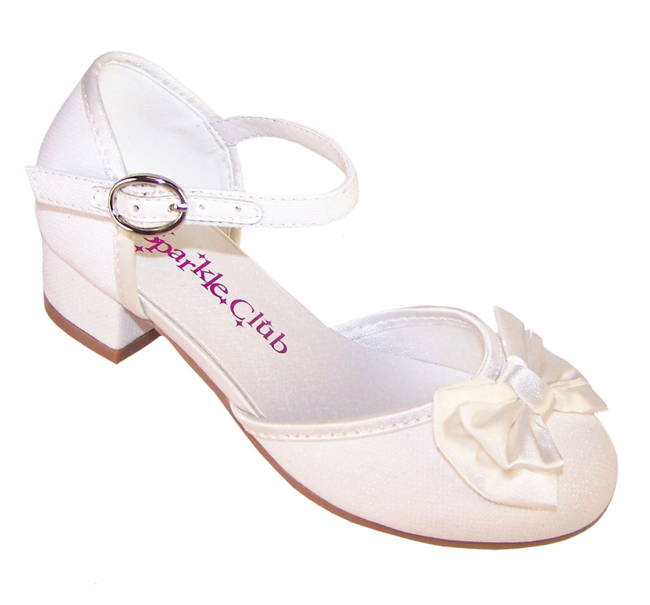 Girls sparkly ivory heeled bridesmaid shoes -0