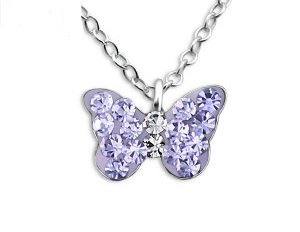 Girls sterling silver purple crystal butterfly necklace and stud earrings set-4611