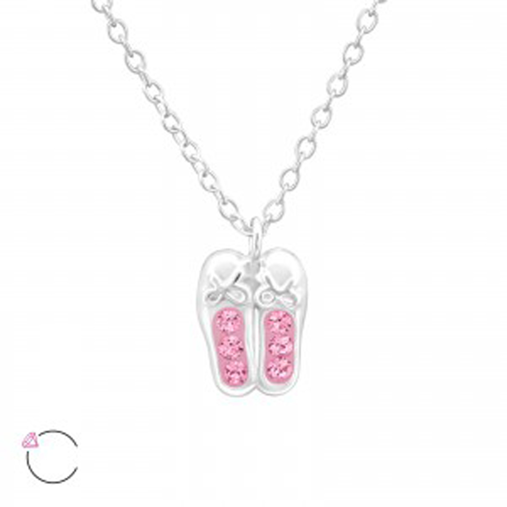 Girls pink crystal ballet shoes 925 sterling silver necklace and stud earrings set-4605