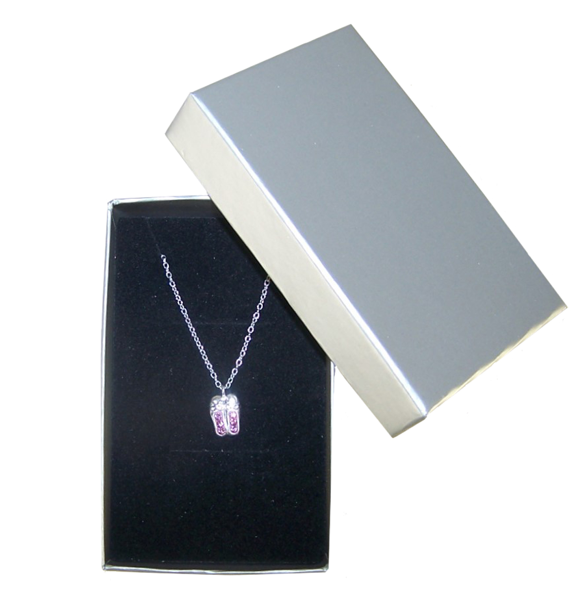 Girls pink crystal ballet shoes 925 sterling silver necklace and stud earrings set-4607