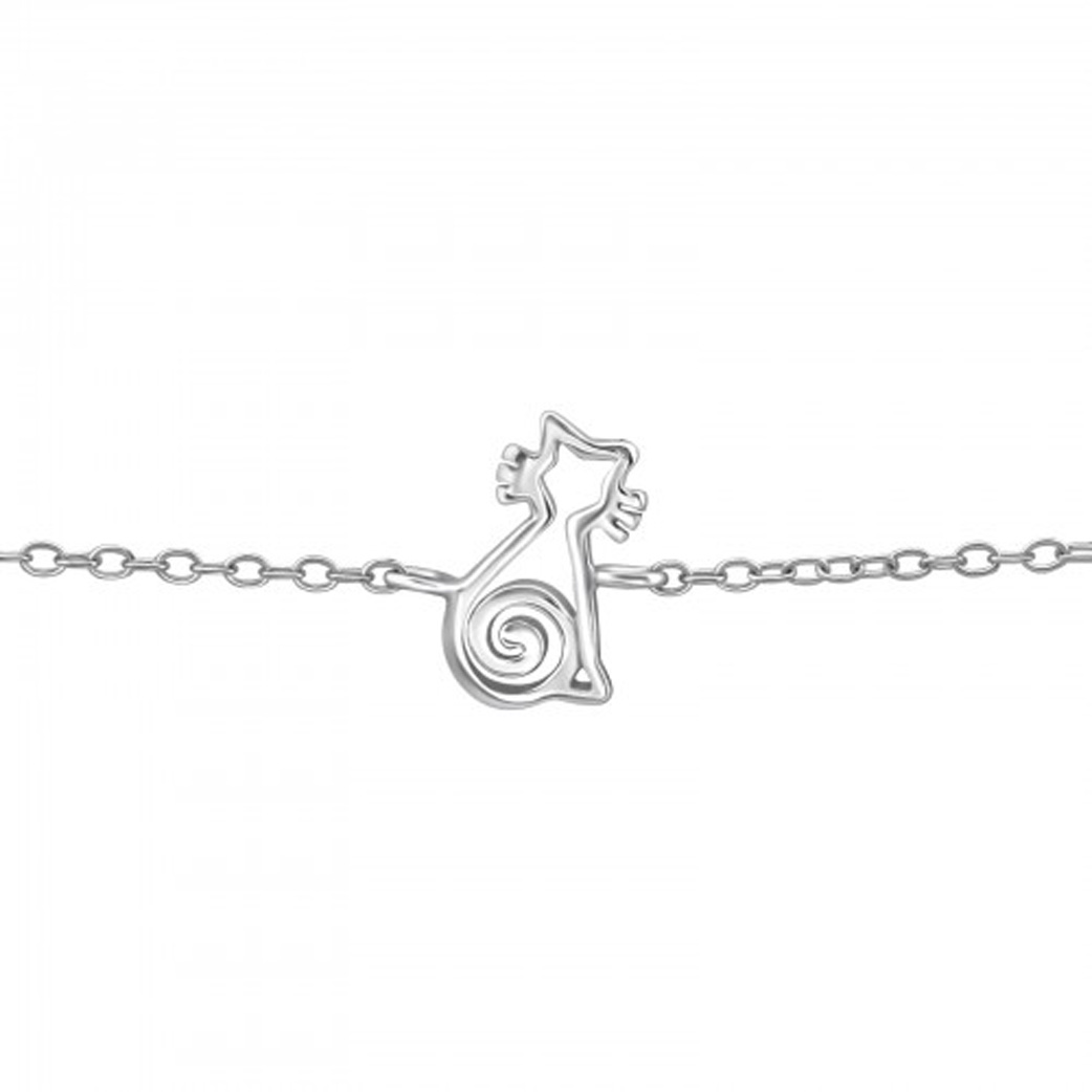 Girls 925 sterling silver bracelet with a silver cat-0
