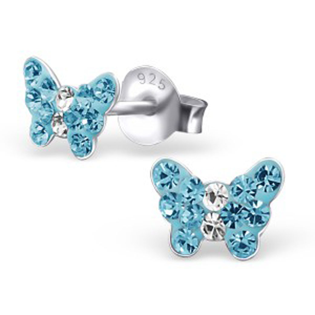 Girls blue butterfly crystal stud earrings-0