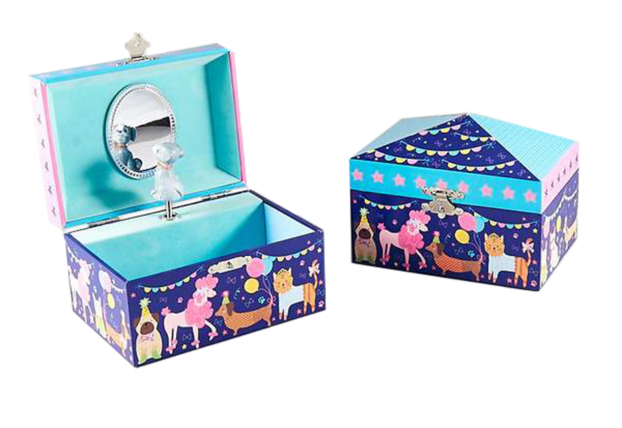 Childrens pets musical jewellery box and silver crystal dog necklace set-5146