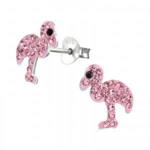 Girls pink flamingo crystal stud earrings