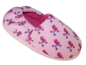Girls pink pull on Poodle slippers