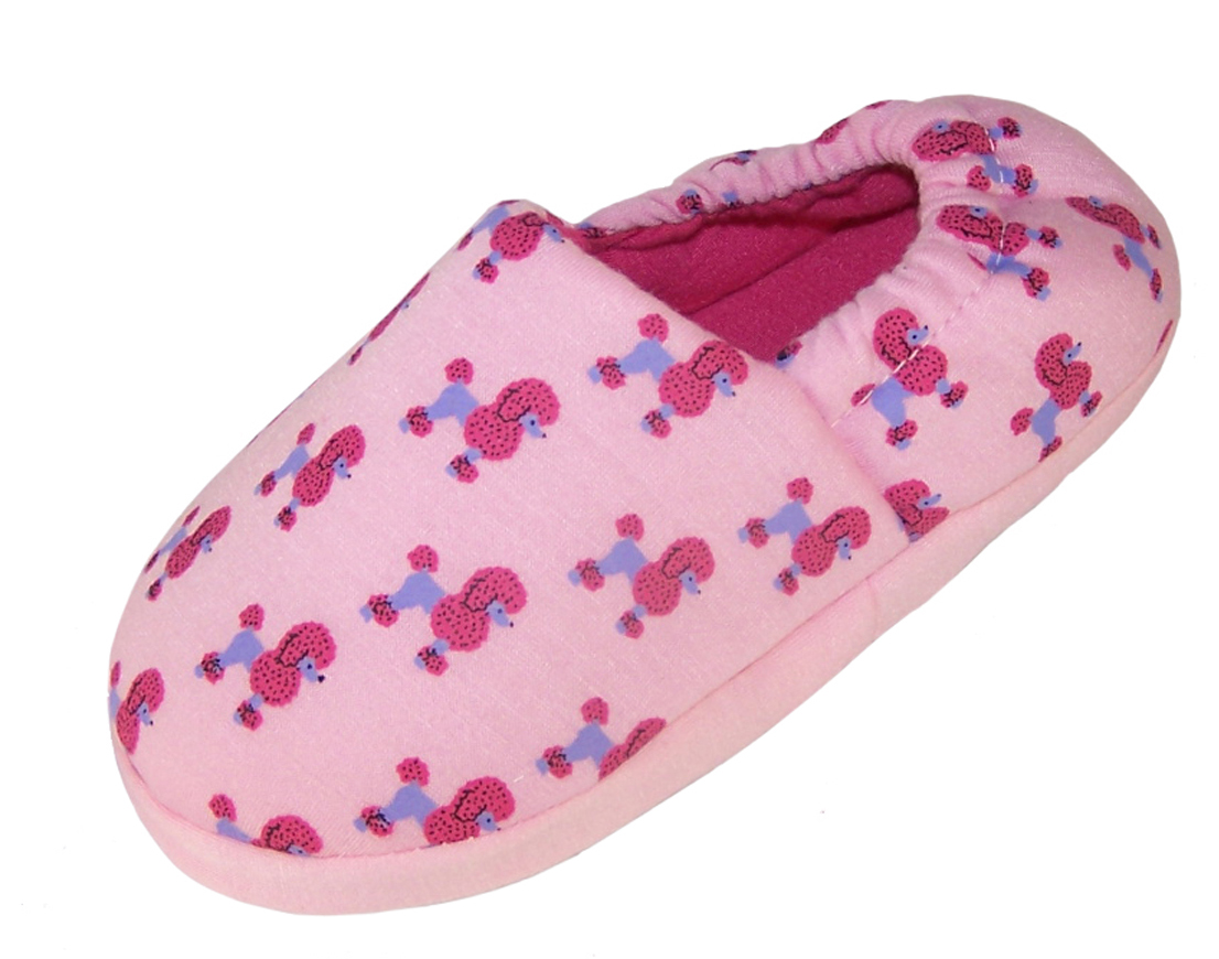 Girls pink pull on Poodle slippers-5112