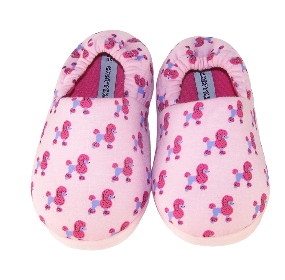 Girls pink pull on Poodle slippers-5113