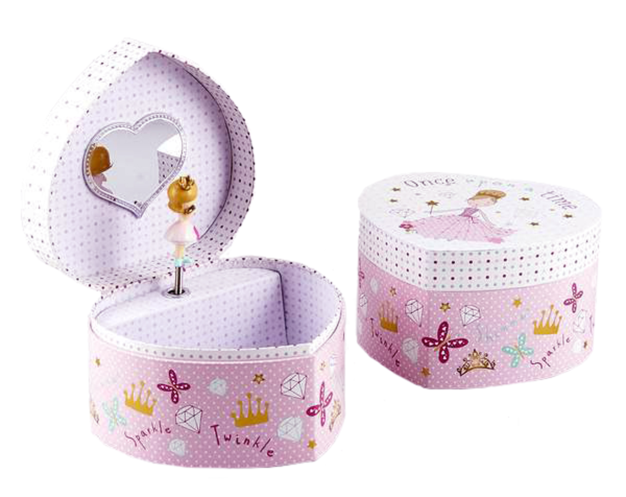 Girls princess pink heart musical jewellery box -5197
