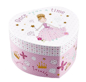 Girls princess pink heart musical jewellery box